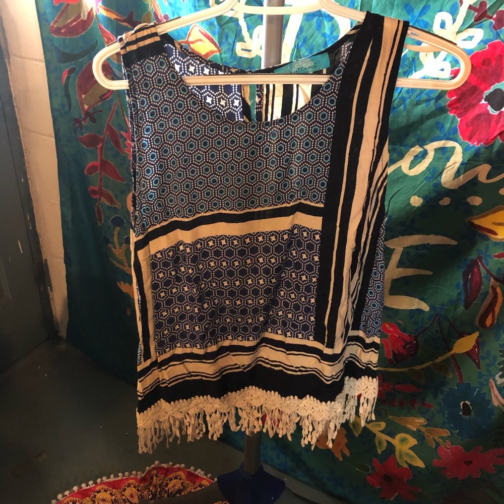 Buttons Tank with Fringe